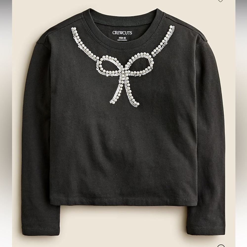 Crewcuts Black Long Sleeve Tee with Silver Bow Accent - Picture 1 of 3